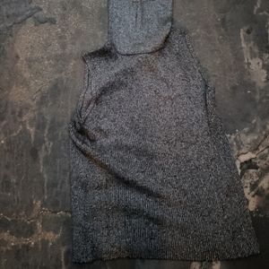 Metallic Grey Tank Top Turtleneck